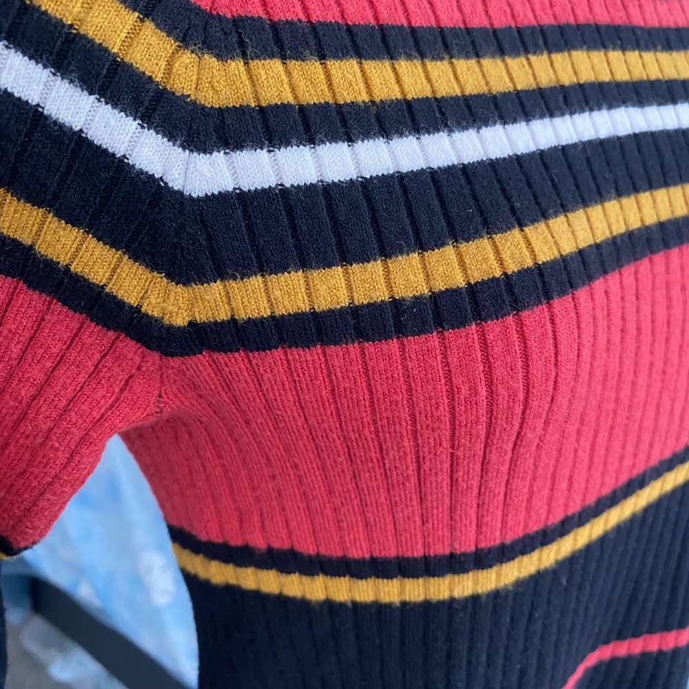 Crew/Boat Neck Striped Ribbed Sweater - Picture 11 of 16